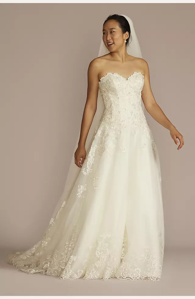 Beaded Lace and Tulle Ball Gown Wedding Dress Image