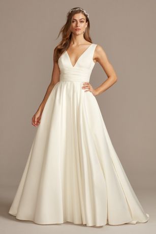 satin ball gown wedding dress with pockets