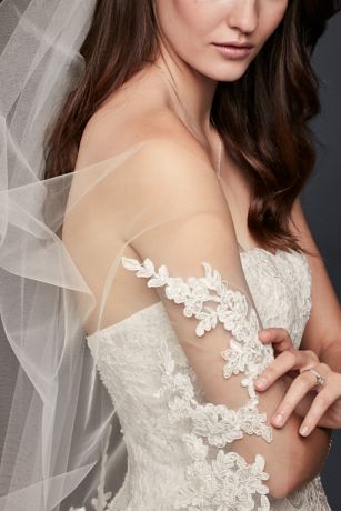 Trailing Floral Lace Applique Fingertip Veil | David's Bridal