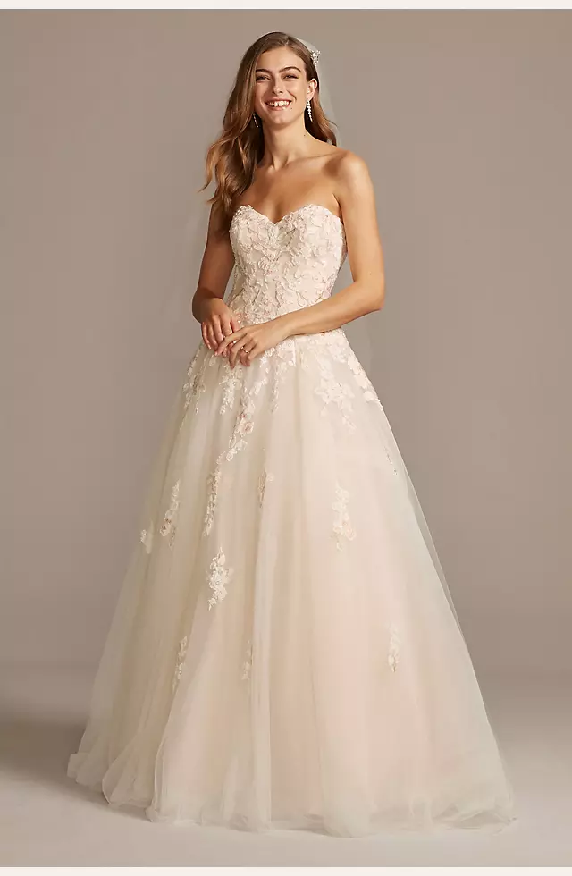Embroidered Lace Applique Ball Gown Wedding Dress