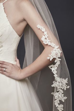 Embroidered Floral Applique Cathedral Veil David's Bridal