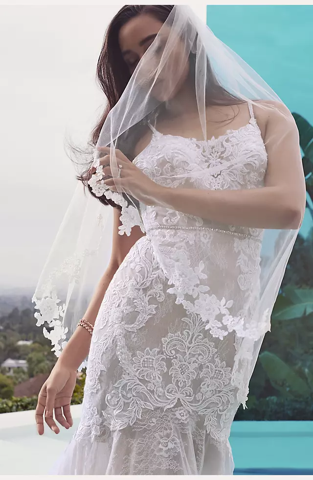 Fingertip Wedding Veil CF271 with Leafy Lace Edge