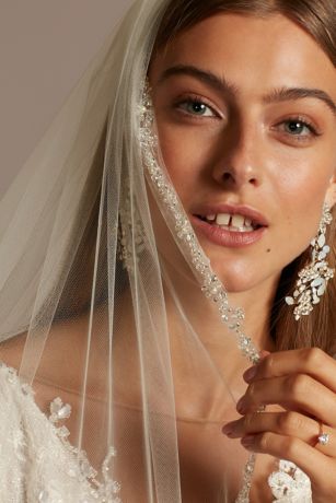 Pearl Bead and Crystal Embellished Fingertip Veil | David's Bridal