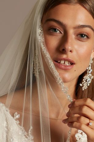 Pearl Bead And Crystal Embellished Fingertip Veil | David's Bridal