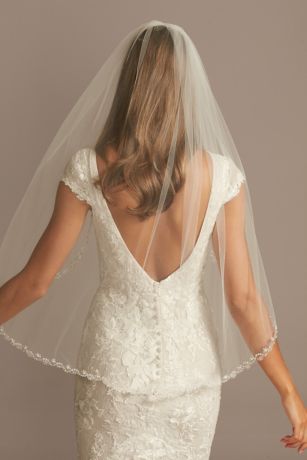Pearl Bead and Crystal Embellished Fingertip Veil | David's Bridal