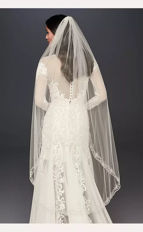 Crystal Flowers Embroidered Veil with Scallop Hem Image 2