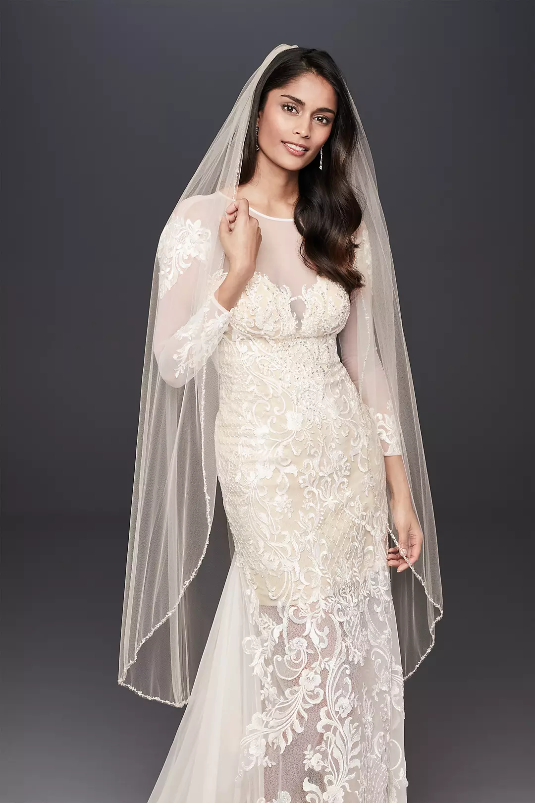 Champagne Walking Veil with Crystal Trim Image