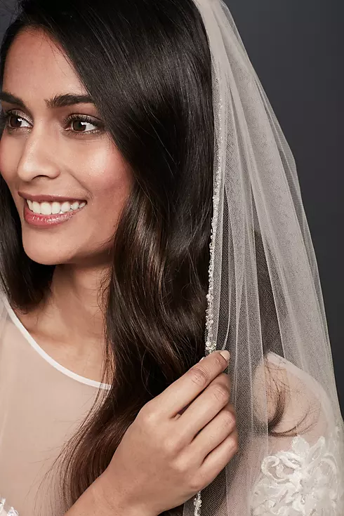 Champagne Walking Veil with Crystal Trim Image 3
