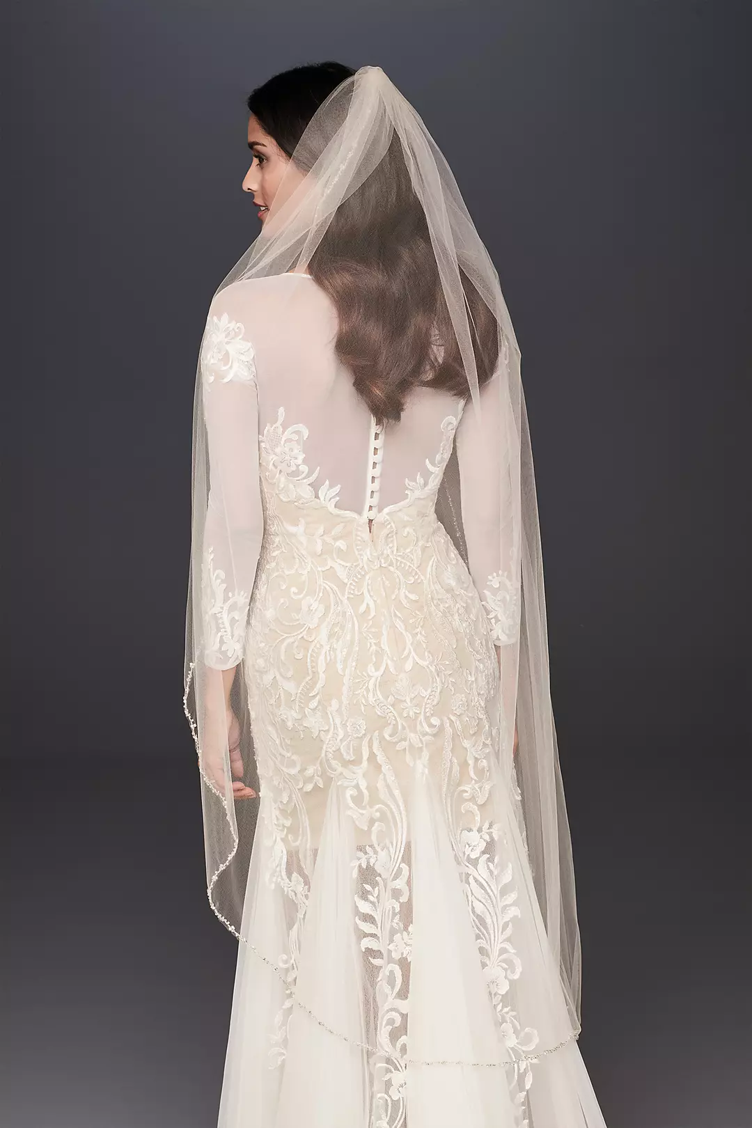 Champagne Walking Veil with Crystal Trim Image 2