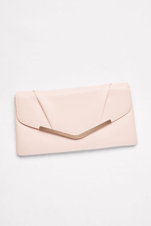 Faux-Leather Envelope Clutch with Bar Detail  Image 1