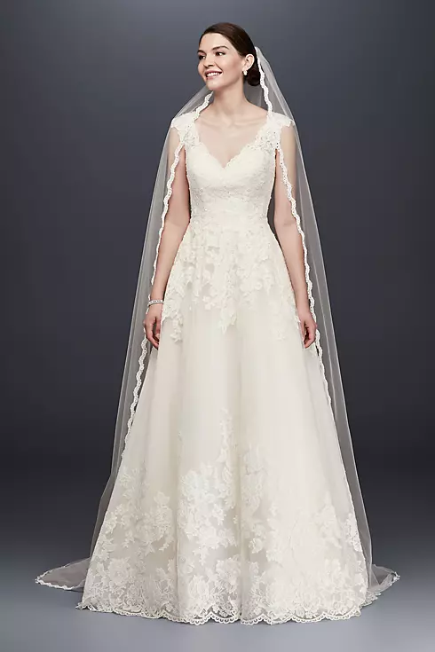 Single Tier Cathedral Veil with Lace Detail Image 1