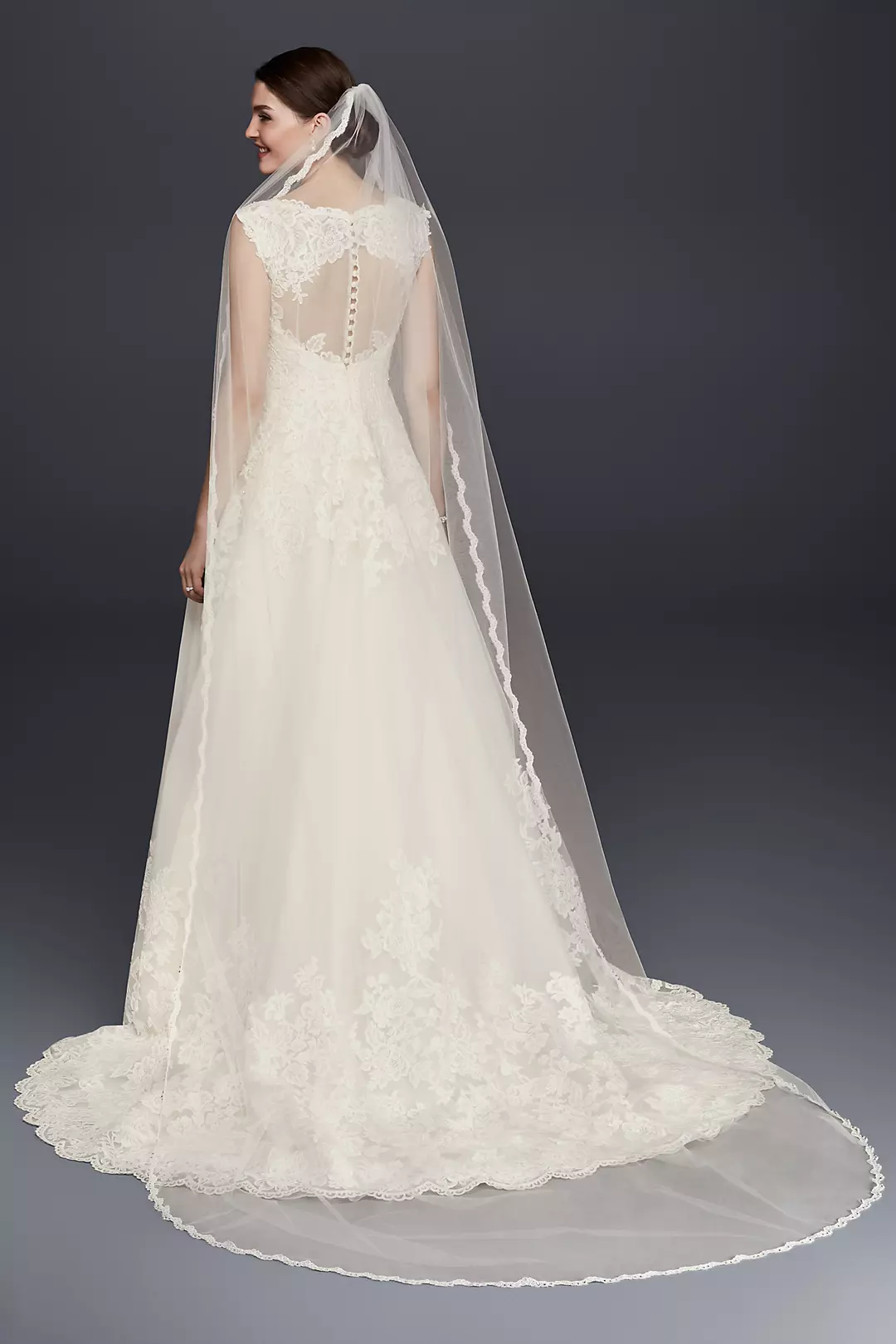 Single Tier Cathedral Veil with Lace Detail Image 2