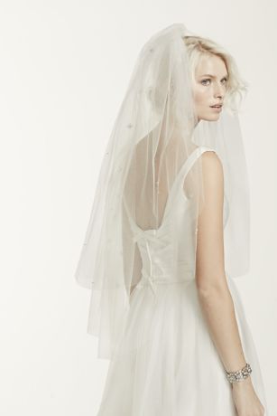 Two Tier Mid Length Veil with Pearl Detail | David's Bridal