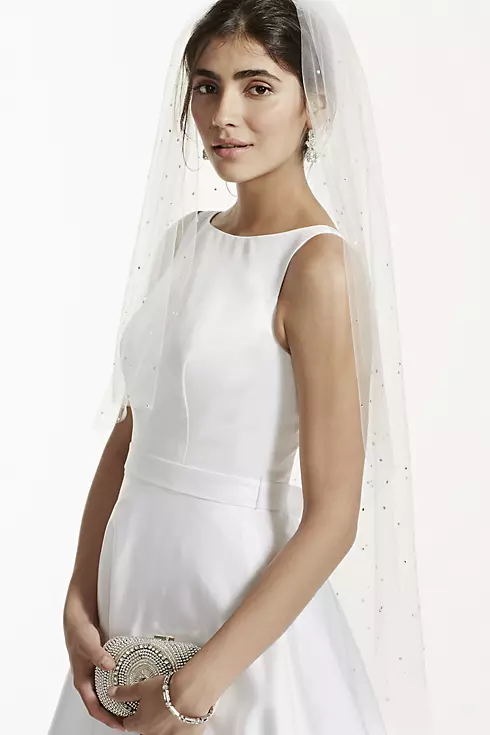 One Tier Scattered Crystal Mid Length Veil Image 1