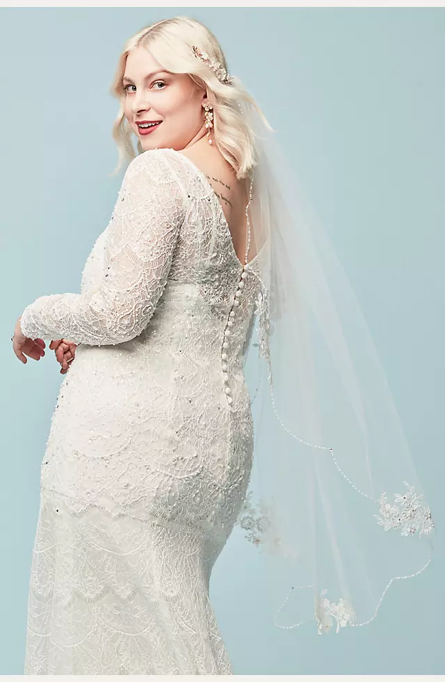 Lace Applique Pearl Scalloped Mid-Length Veil Image 5