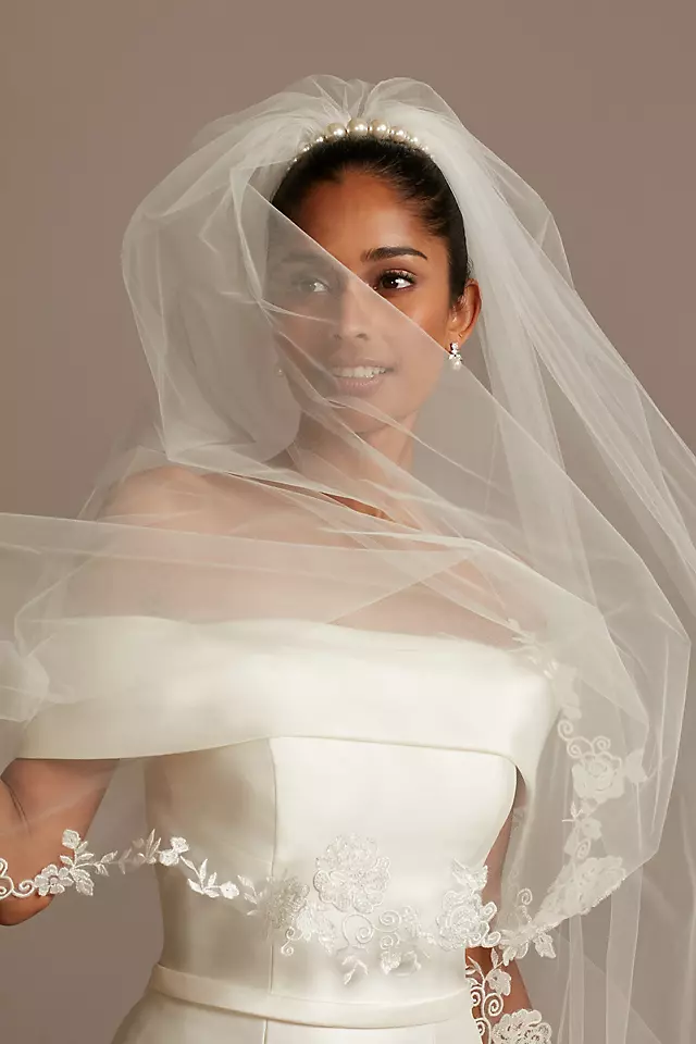Embroidered 240in Beaded Floral Scroll Royal Veil Image 2