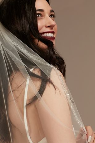 Clear Beaded-Edge Mid-Length Veil | David's Bridal