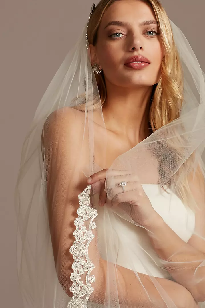 Pearl and Crystal Embroidered Walking Tulle Veil | David's Pearl and Crystal Embroidered Walking Tulle Veil | David's