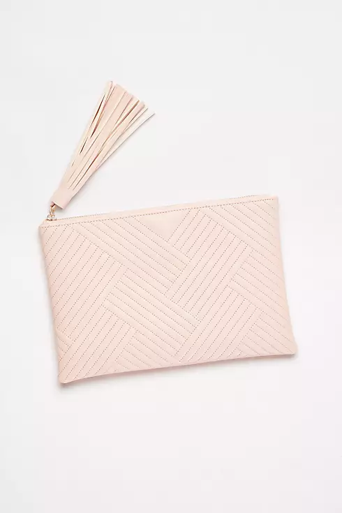 Quilted Faux-Leather Clutch with Tassel Image 1