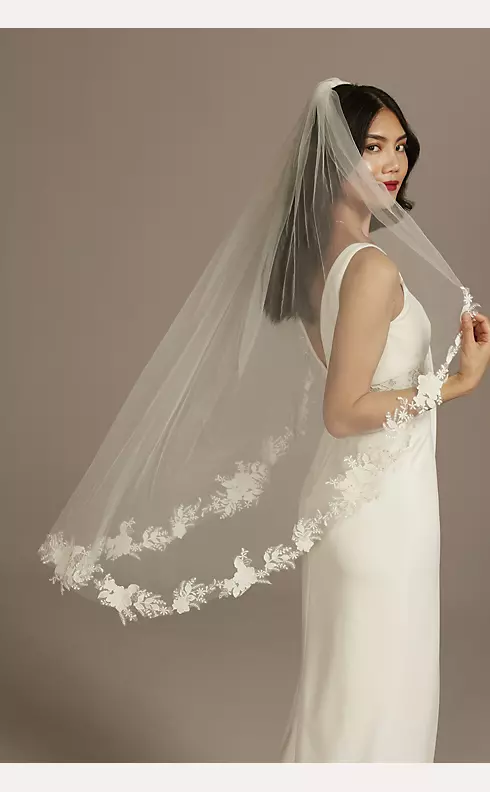 Cutout Lace Edge Mid-Length Veil with Sequins Image 1