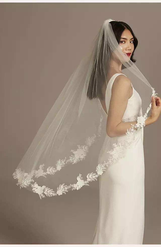 Cutout Lace Edge Mid-Length Veil with Sequins Image