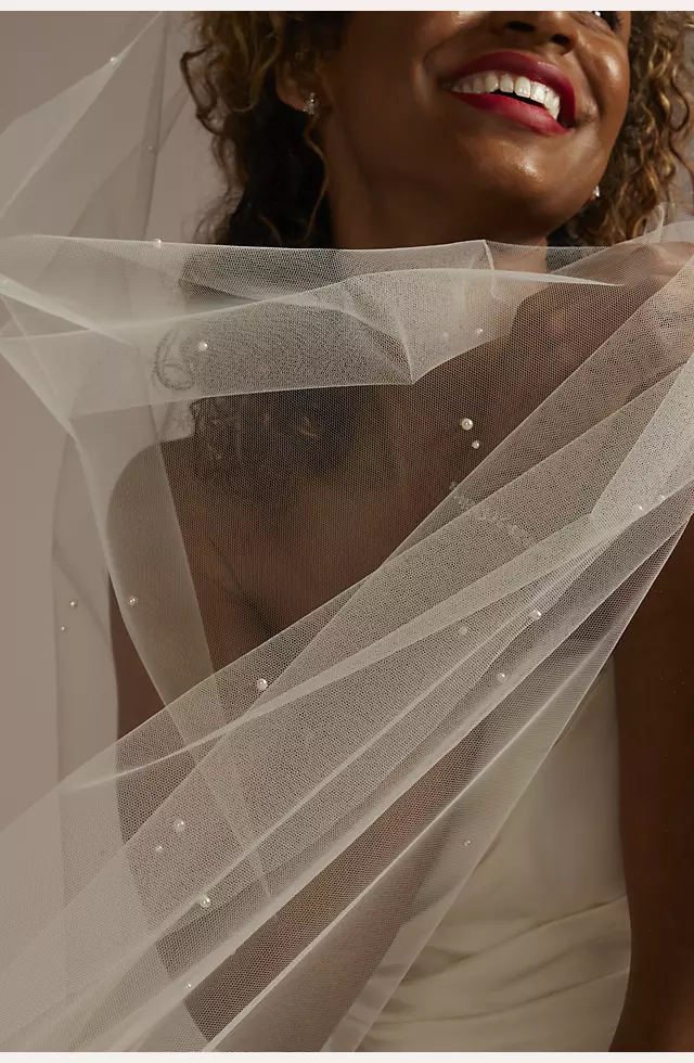 Scattered Pearl Tulle Cathedral Veil Image 3