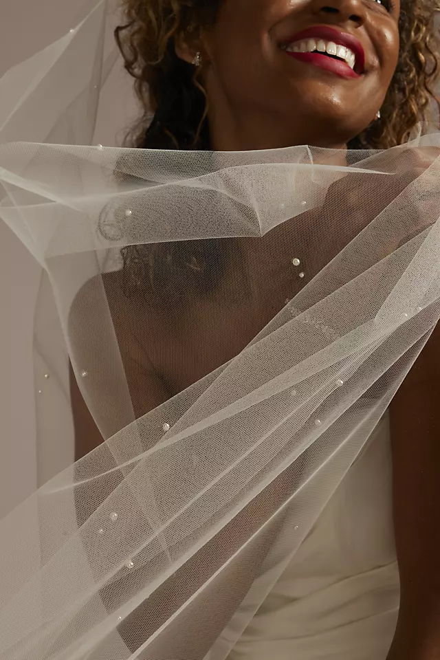 Scattered Pearl Tulle Cathedral Veil Image 3