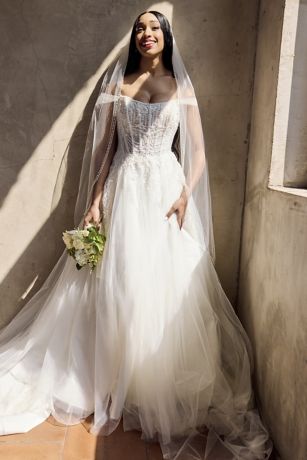 Pearl Trim Walking Length Veil | David's Bridal