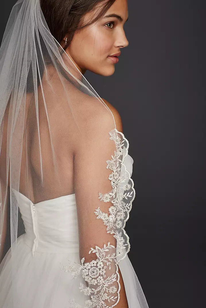 Scalloped Edge Mid Veil with Lace Details | David's Bridal Scalloped Edge Mid Veil with Lace Details | David's Bridal