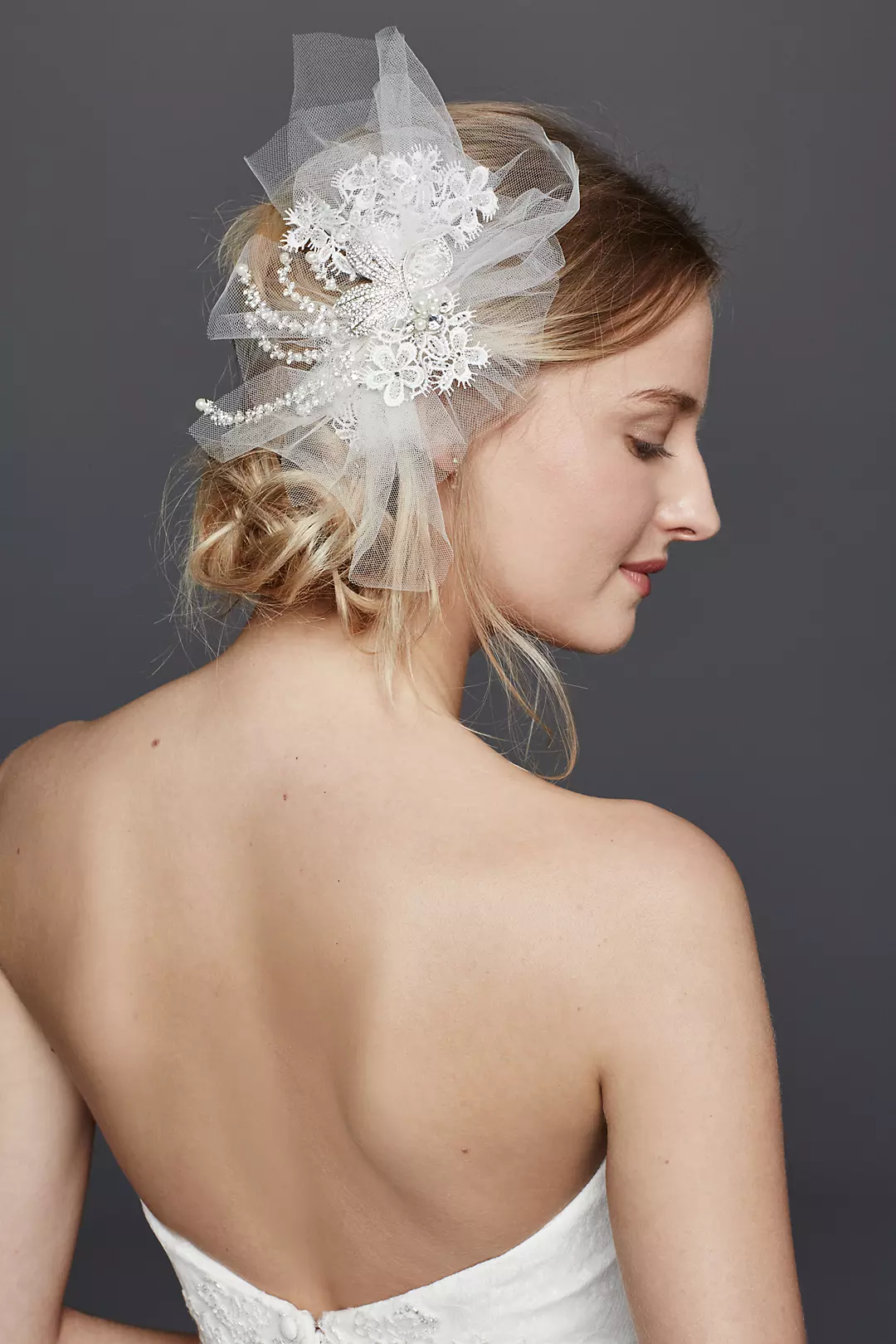 Blusher Veil with Beaded Floral Lace Image