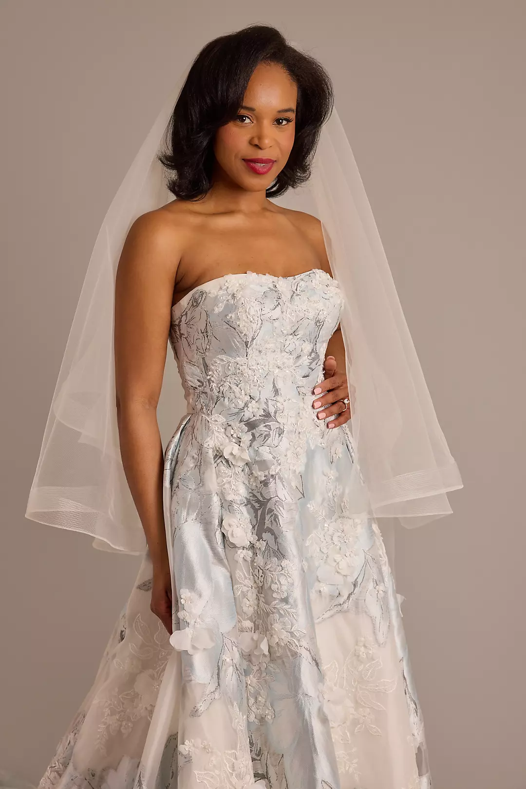 Two Tier Walking Length Veil with Horsehair Trim Image