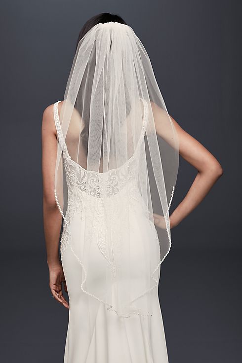 Tulle Fingertip Veil with Pearl Edge Image 2