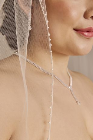 Mid-Length Tulle Veil with Pencil and Pearl Edge | David's Bridal