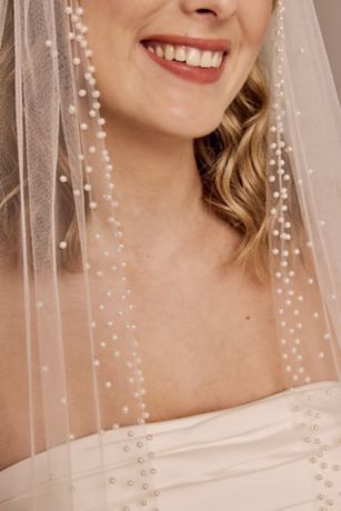 WHITE VEIL セット Single Tier All Over Lace Floral Mid Veil | David's Bridal
