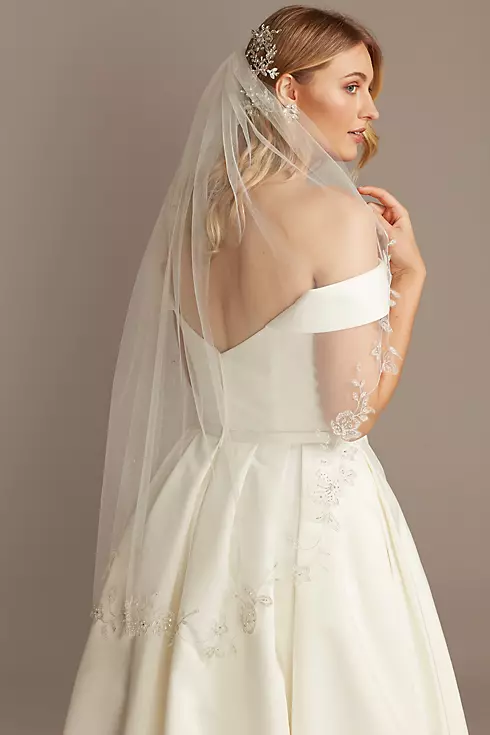 Floral Edge Mid-Length Veil with Beading Image 2