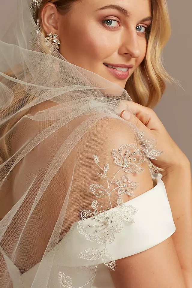 Floral Edge Mid-Length Veil with Beading Image 3