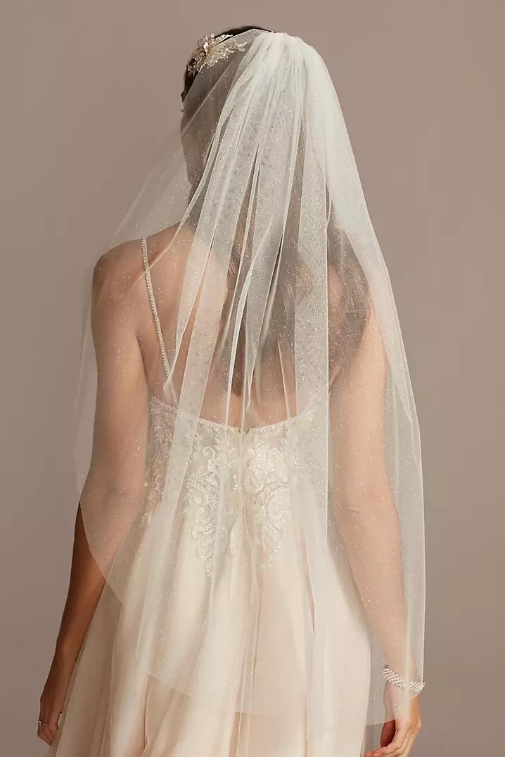 Gathered Tulle Fingertip Veil with Allover Glitter | David's Gathered Tulle Fingertip Veil with Allover Glitter | David's