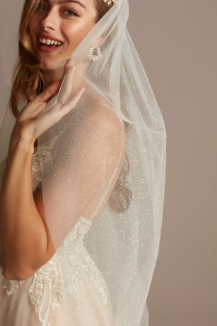 Gathered Tulle Fingertip Veil with Allover Glitter | David's
