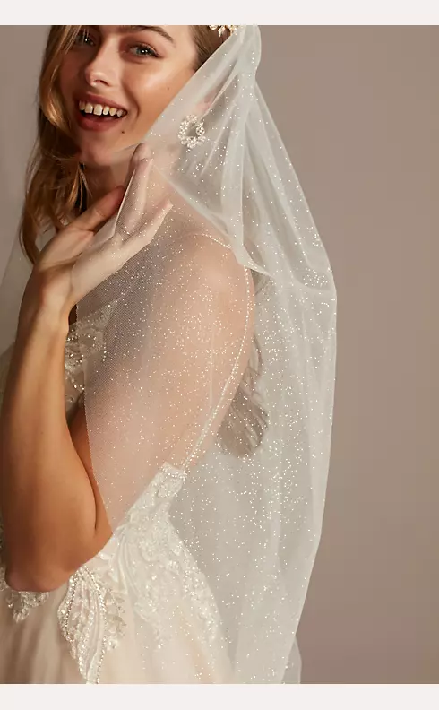 Gathered Tulle Fingertip Veil with Allover Glitter | David's Bridal