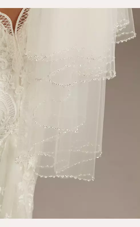 Two Tier Fingertip Veil with Pearl Beadings Short Crystal Tulle Bridal Veil TSDZ016