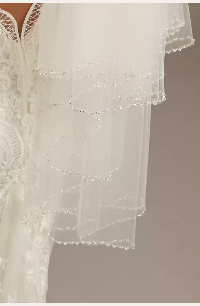 Two Tier Fingertip Veil with Beaded Edge Image 4