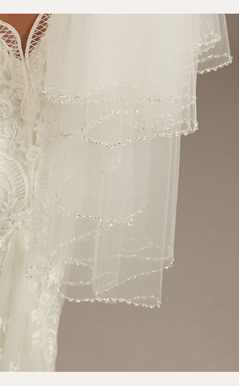 Two Tier Fingertip Veil with Beaded Edge | David's Bridal