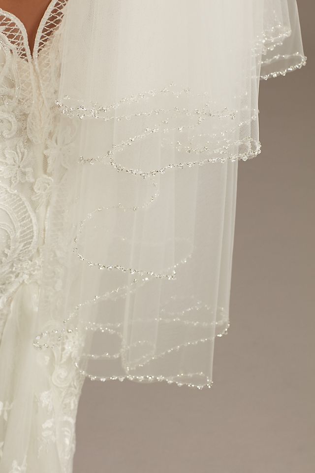 Two Tier Fingertip Veil with Beaded Edge Image 6