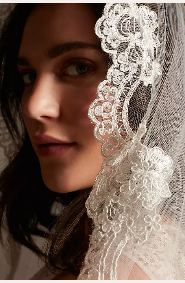 Floral Lace and Tulle Mantilla Cathedral Veil Image 5