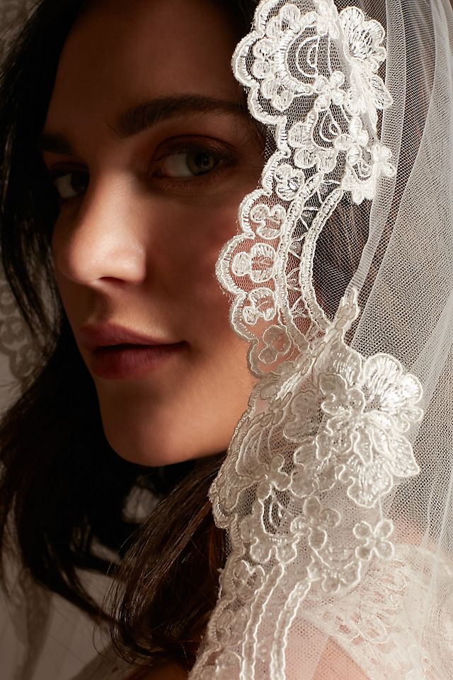 Floral Lace and Tulle Mantilla Cathedral Veil Image 5