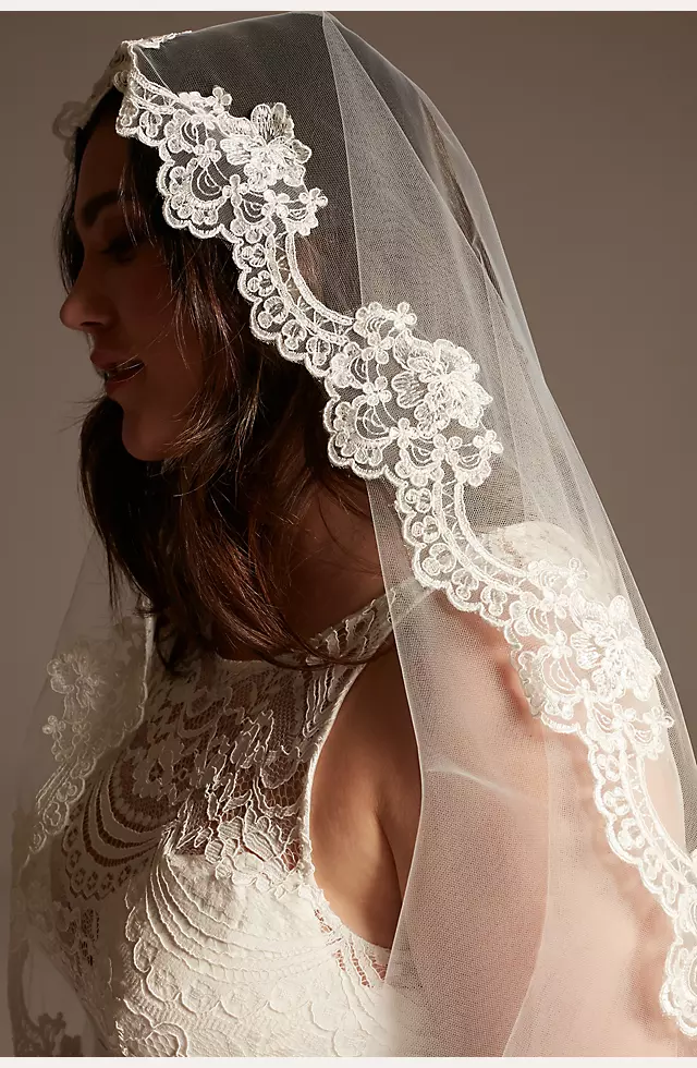 Floral Lace and Tulle Mantilla Cathedral Veil Image 4