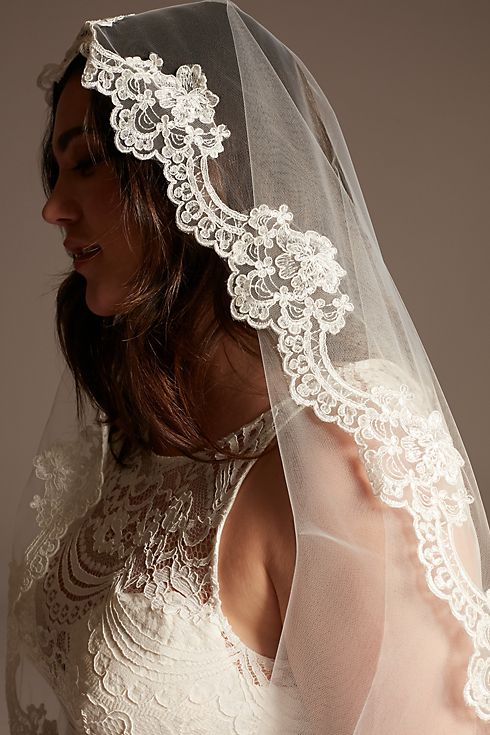 Floral Lace and Tulle Mantilla Cathedral Veil Image 4