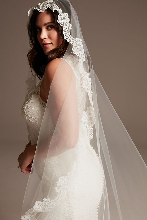 Floral Lace and Tulle Mantilla Cathedral Veil Image 3