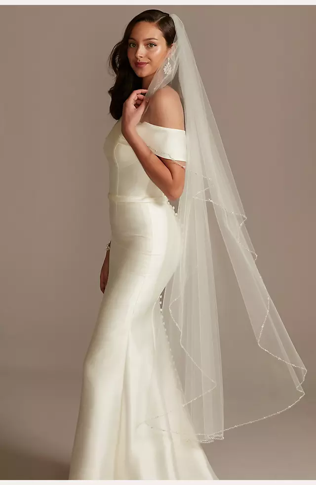 Short Bead Bridal Veils With Crystal Edge Modal Polyesters Wedding Headwear  Veil