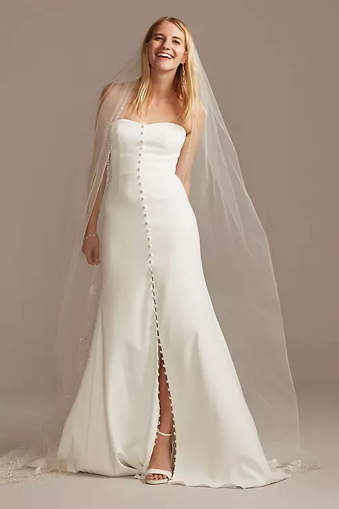 Chapel Length Veil with Embroidered Beaded Scrolls Image 2